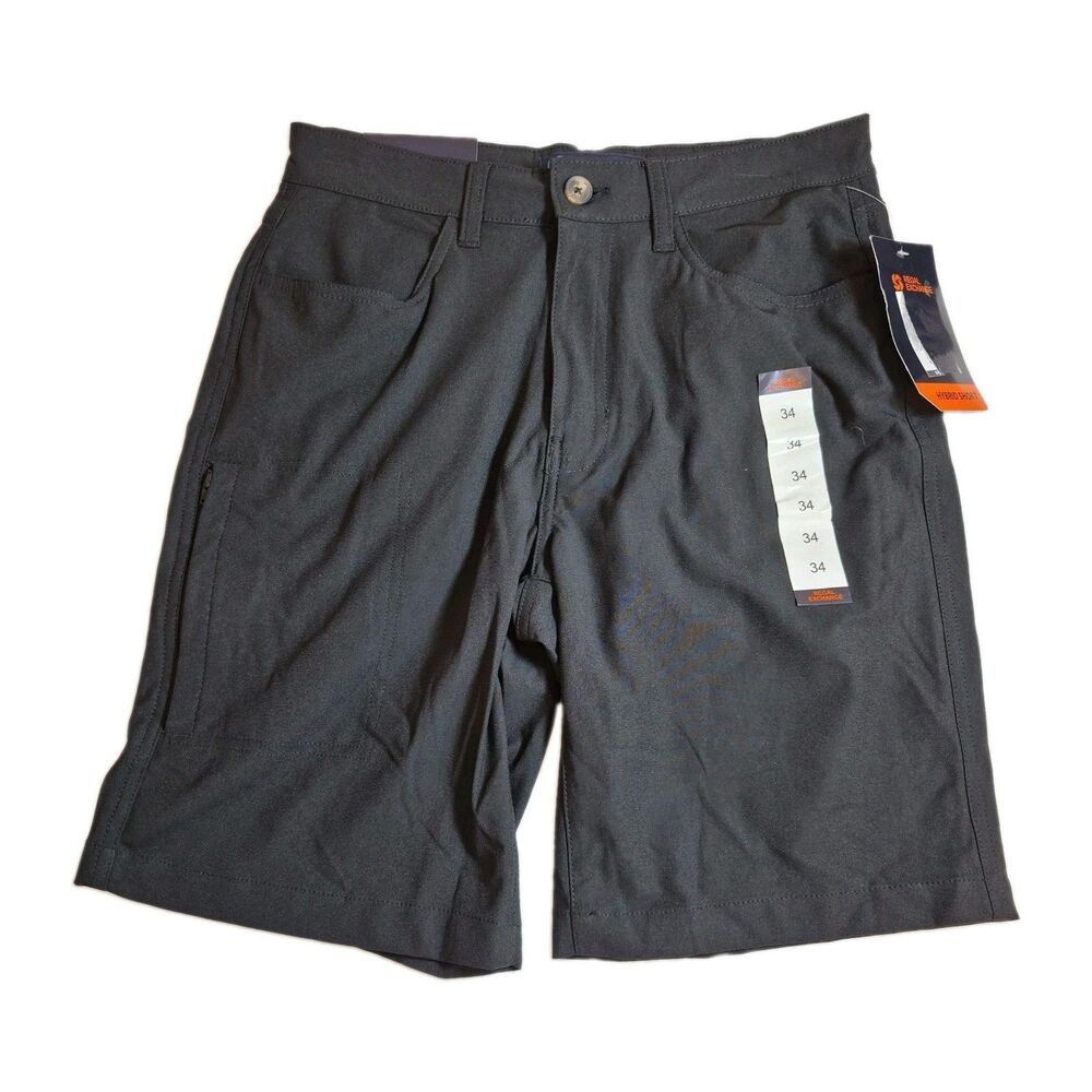 Regal Exchange Men's Hybrid Shorts Size 34 Black Tech Pocket 9.5" Inseam